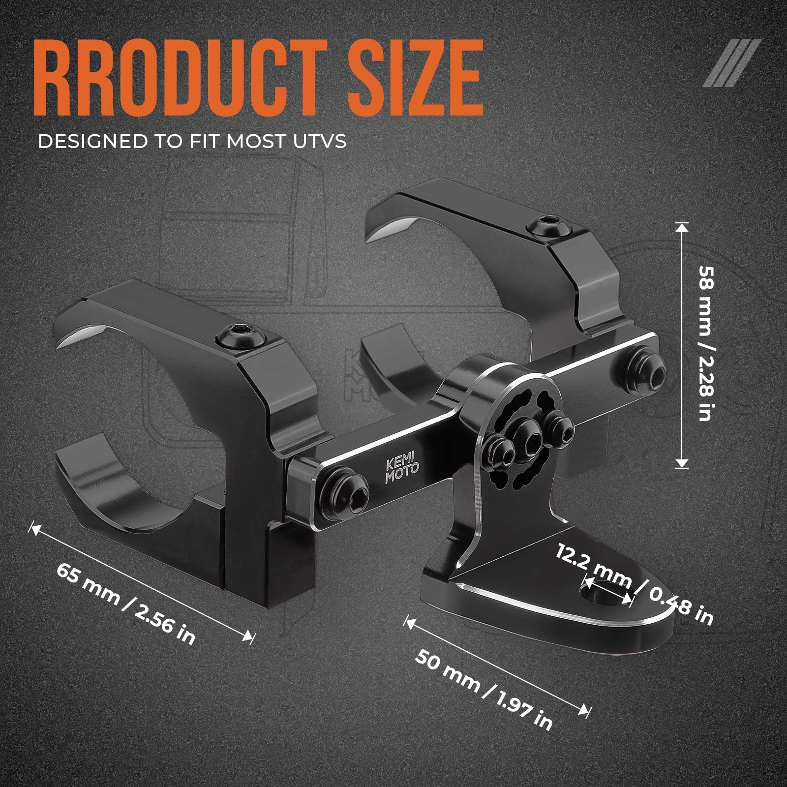 Photo of Aluminum UTV Whip Light Mount for 1.5 to 2" Roll Cage by Kemimoto - Premium for UTVs / Side by Sides