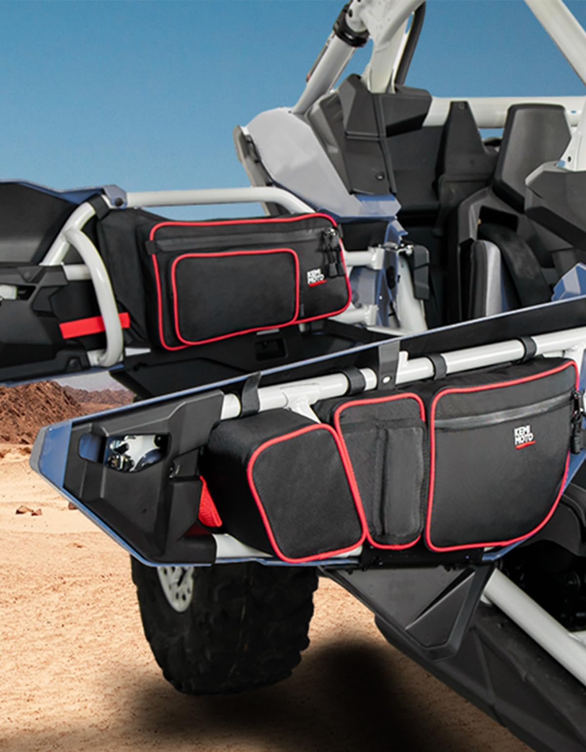 Photo of Kemimoto Front and Rear Door Bags for Can-Am Maverick X3 Max - Red by Kemimoto - Premium for UTVs / Side by Sides