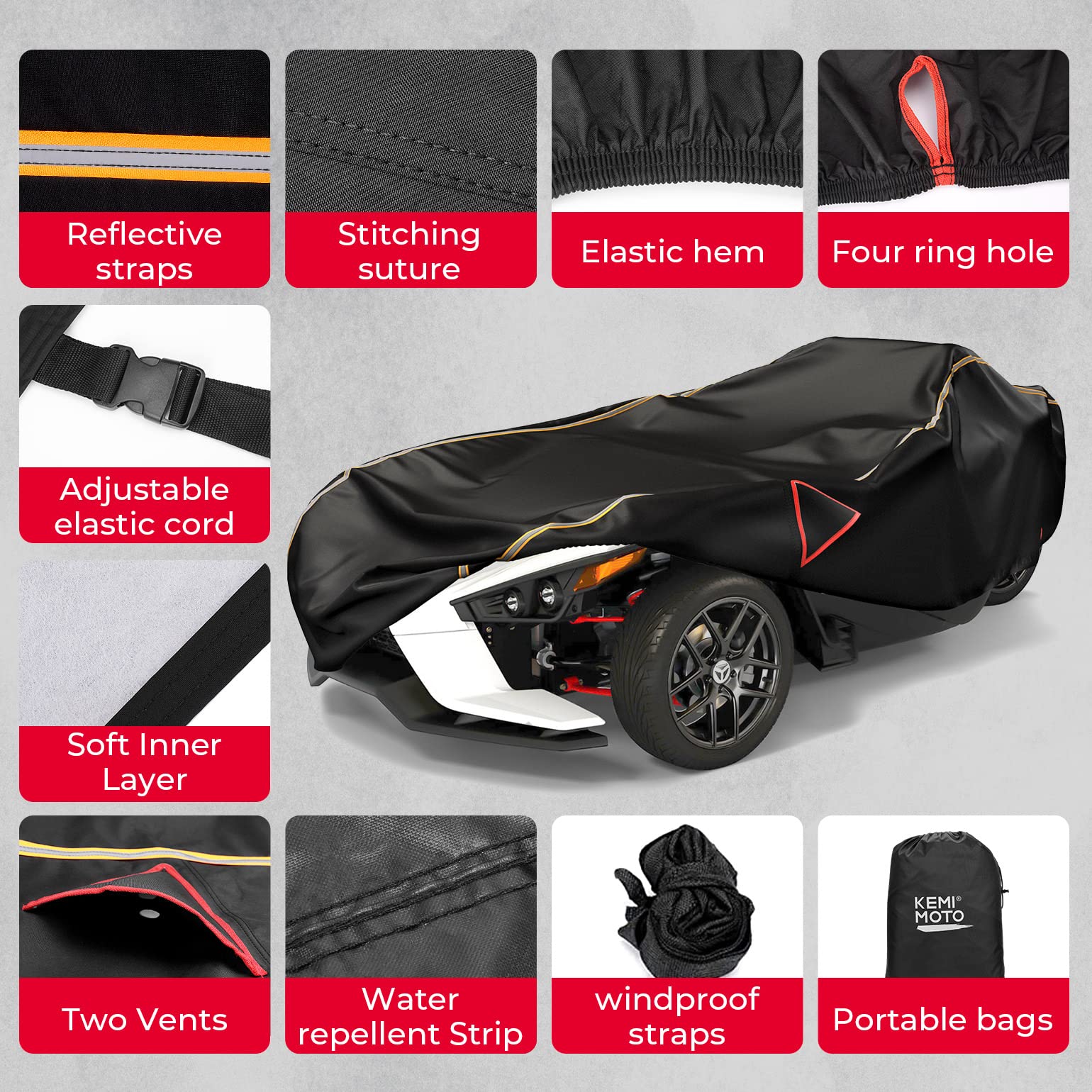 Photo of Full Cover & 2pcs Dashboard Bags for Polaris Slingshot by Kemimoto - Premium for UTVs / Side by Sides