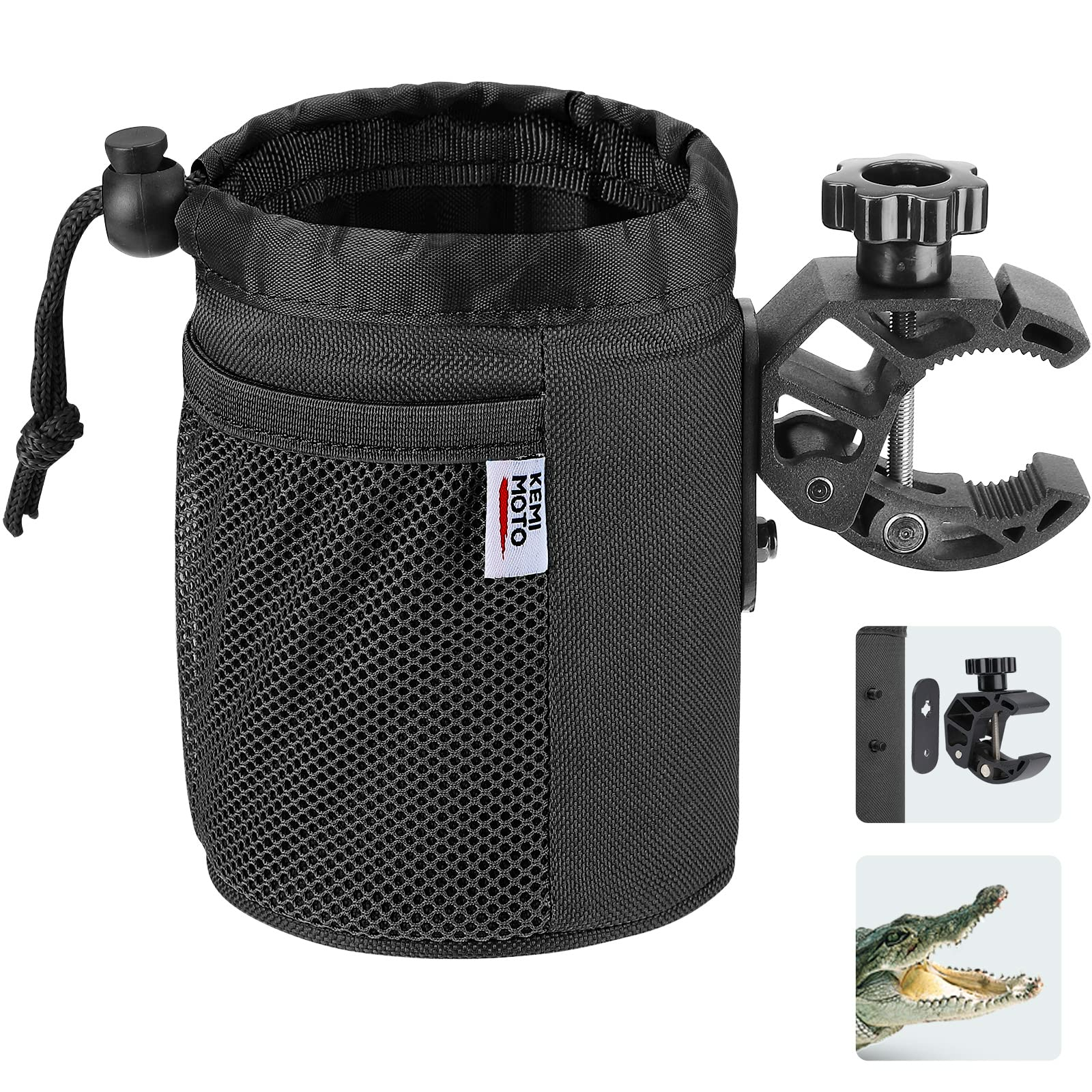 Photo of Universal Oxford Fabric Cup Holder with 0.6"-1.5" Alligator Clamp by Kemimoto - Premium for UTVs / Side by Sides