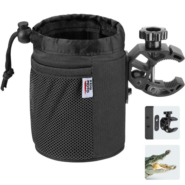 Photo of Universal Oxford Fabric Cup Holder with 0.6"-1.5" Alligator Clamp by Kemimoto - Premium for UTVs / Side by Sides
