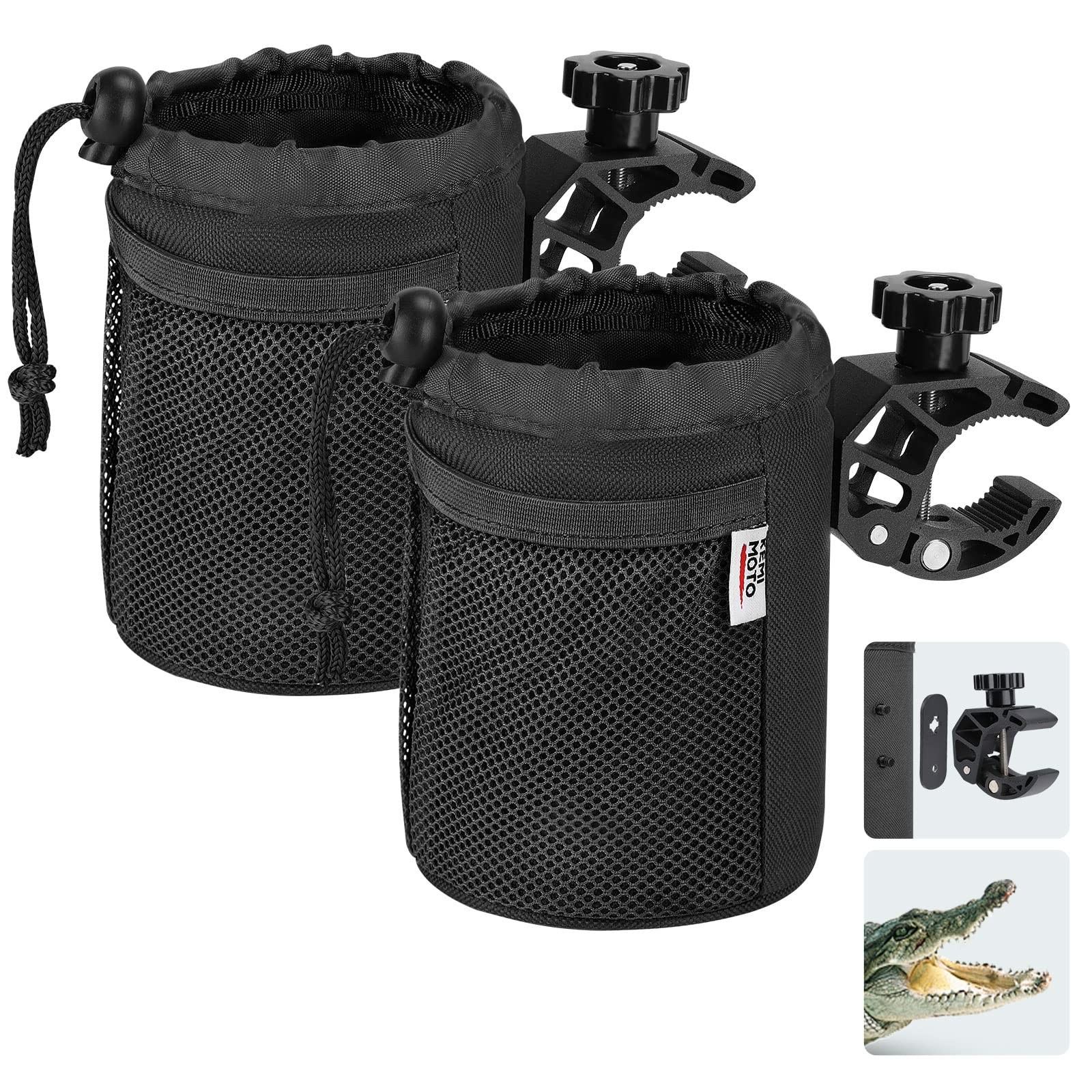 Photo of Universal Oxford Fabric Cup Holder with 0.6"-1.5" Alligator Clamp by Kemimoto - Premium for UTVs / Side by Sides