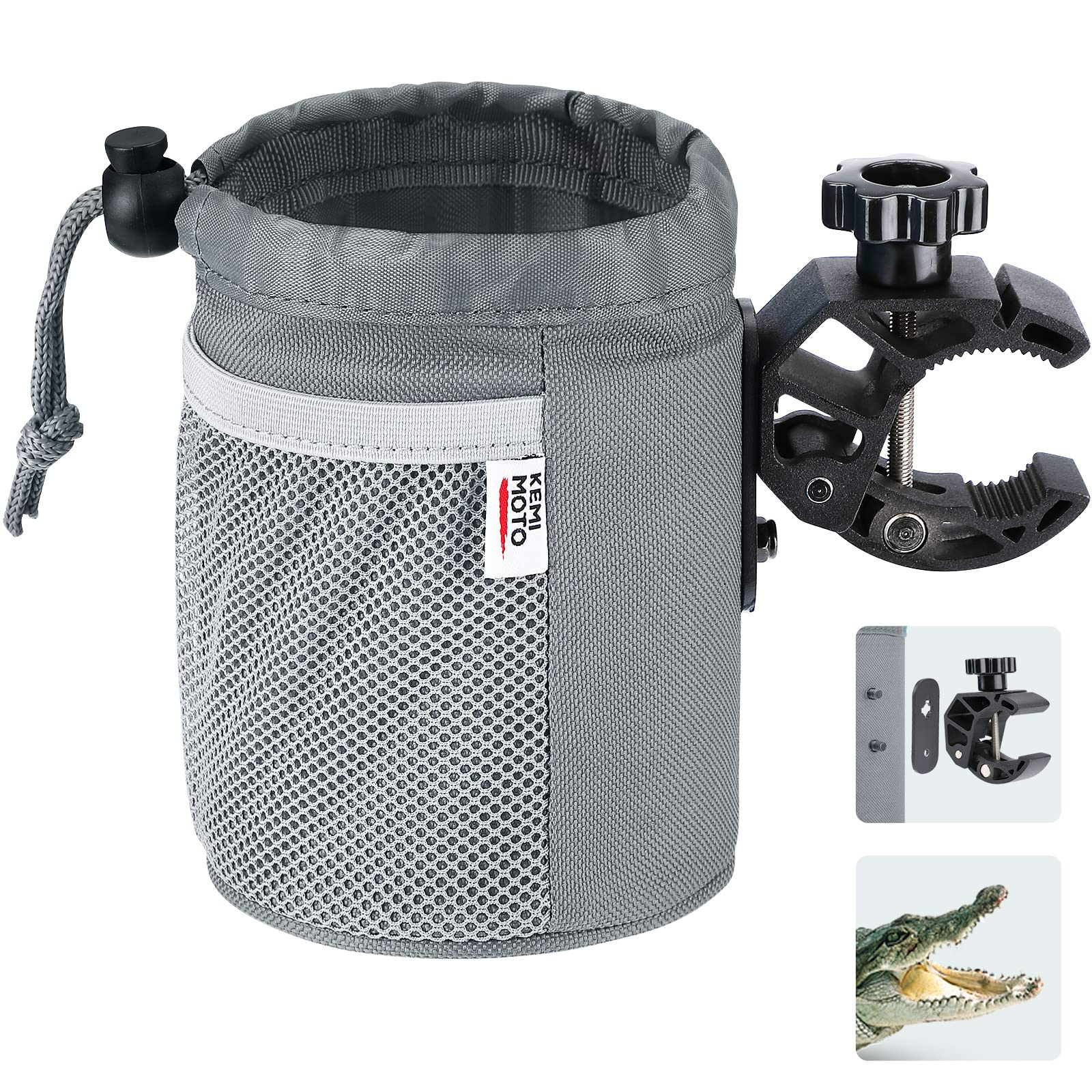 Photo of Universal Oxford Fabric Cup Holder with 0.6"-1.5" Alligator Clamp by Kemimoto - Premium for UTVs / Side by Sides