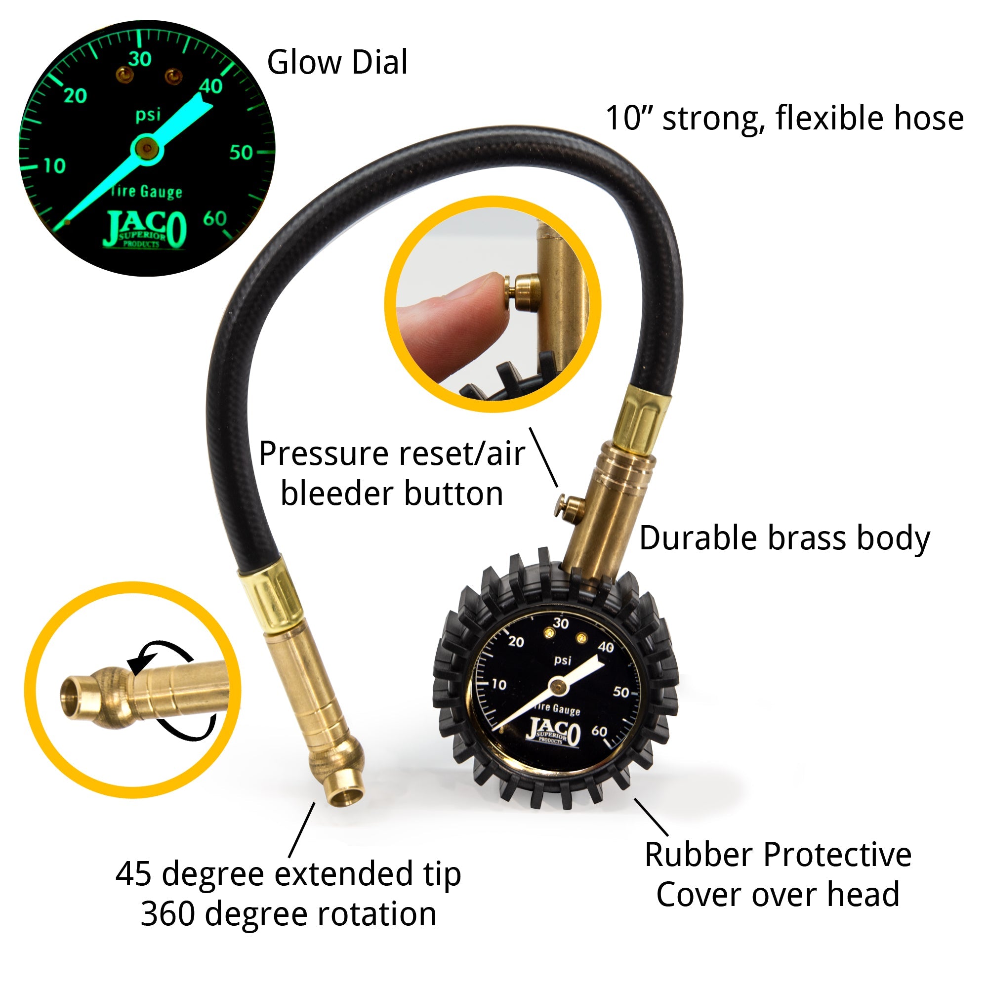 Photo of ElitePro™ Tire Pressure Gauge - 60 PSI by JACO - Premium Tire Pressure Gauge for UTVs / Side by Sides