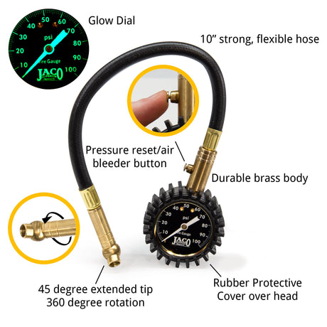 Photo of ElitePro™ Tire Pressure Gauge - 100 PSI by JACO - Premium Tire Pressure Gauge for UTVs / Side by Sides