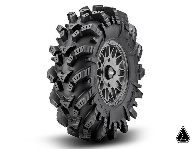 Photo of SuperATV Intimidator Tires 34x10x15 on 15" Matte Titanium Hellfire Wheels 4/156 Pattern by SuperATV - Premium Wheels for UTVs / Side by Sides