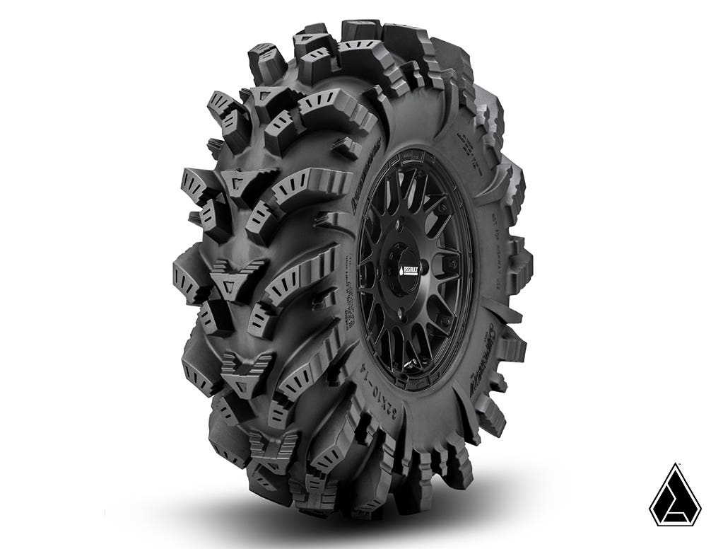 SuperATV  Intimidator Tires 34x10x15 on 15" Satin Black Hellfire Wheels 4/136 Pattern