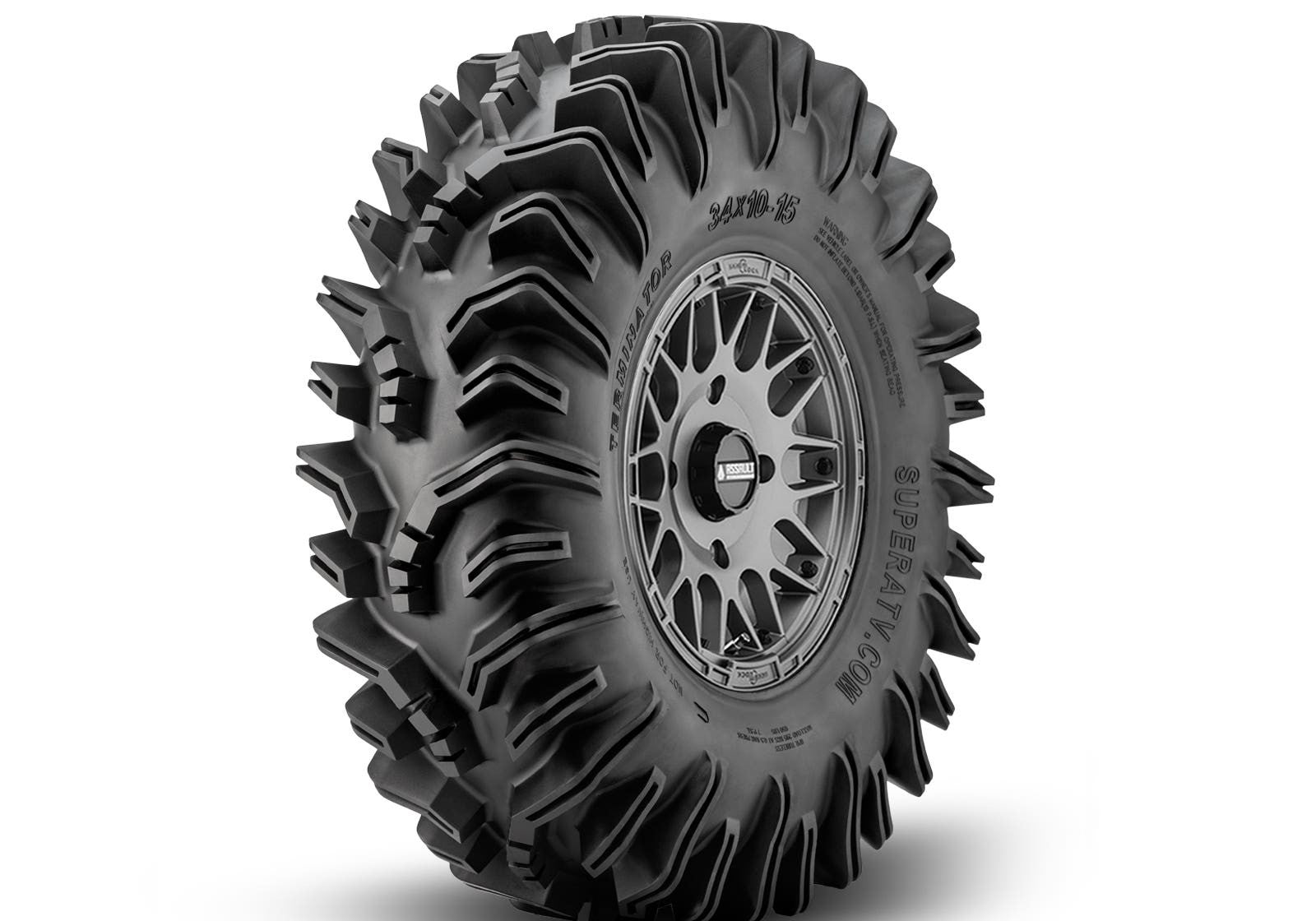 Intimidator Tires 34x10x15 on 15in. Matte Titanium Hellfire Wheels 4/156 Pattern