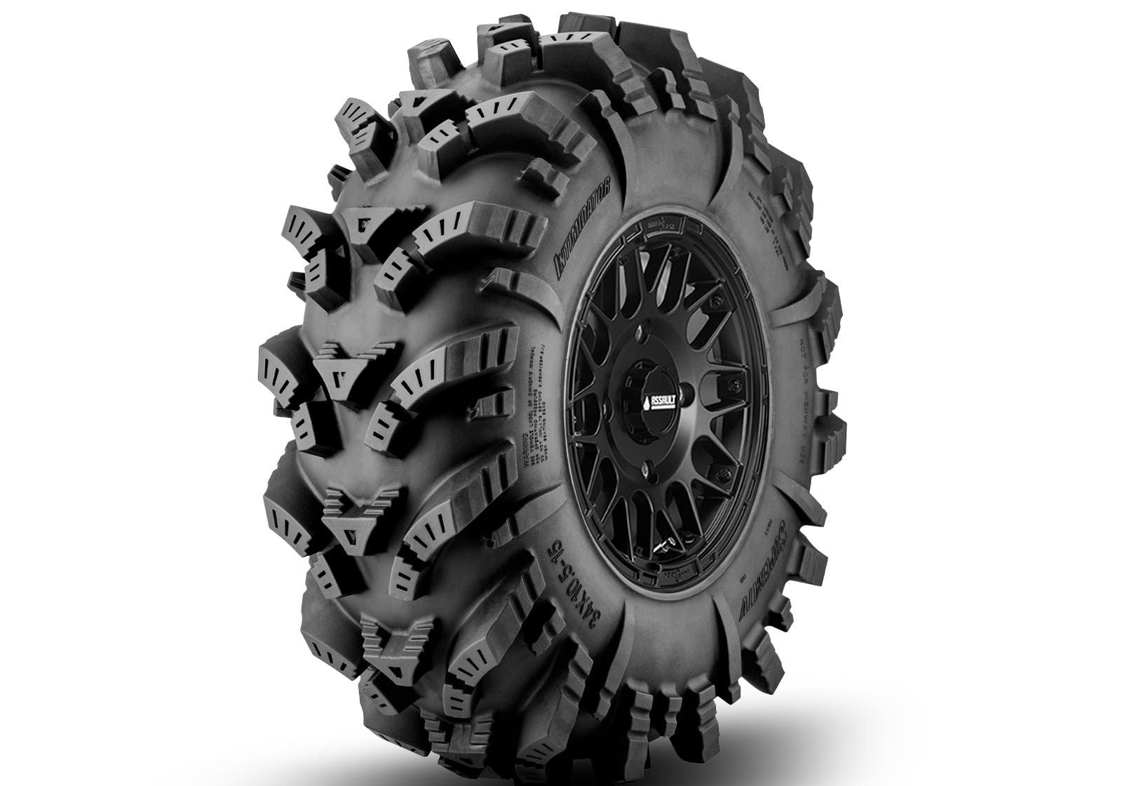 Intimidator Tires 34x10x15 on 15in. Satin Black Hellfire Wheels 4/156 Pattern