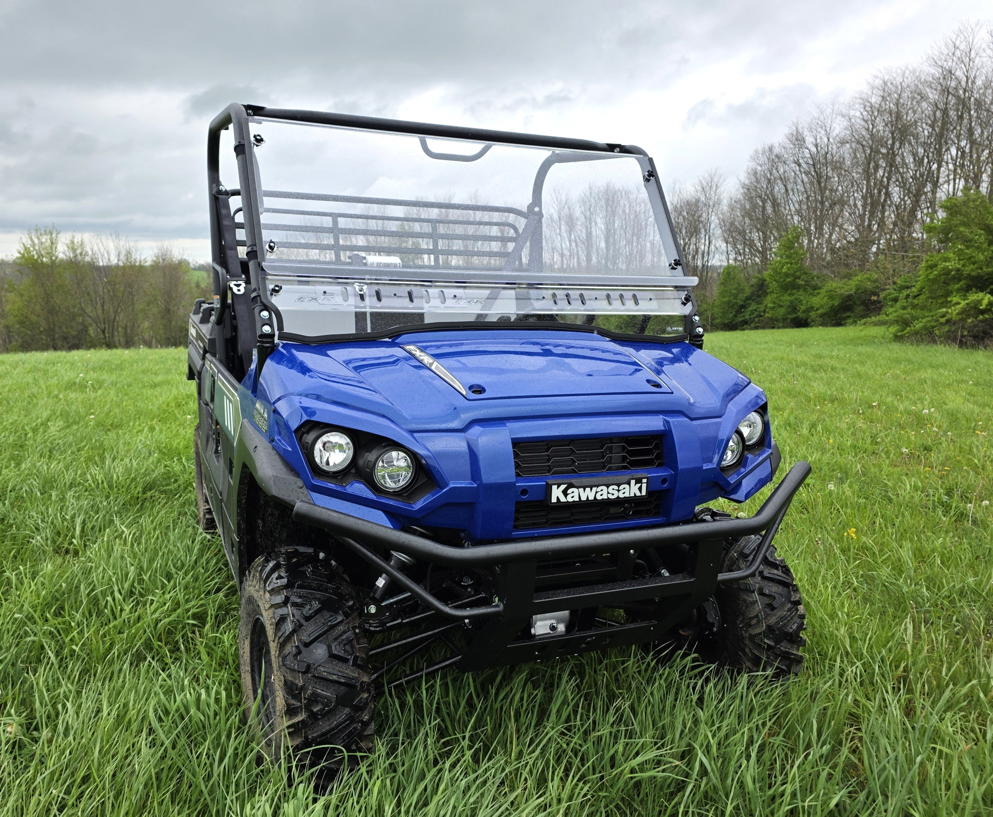 Photo of Kawasaki Pro FXR - 2 Pc Scratch-Resistant Windshield with Vent/Clamp Options by 3 Star UTV - Premium Windshields for UTVs / Side by Sides