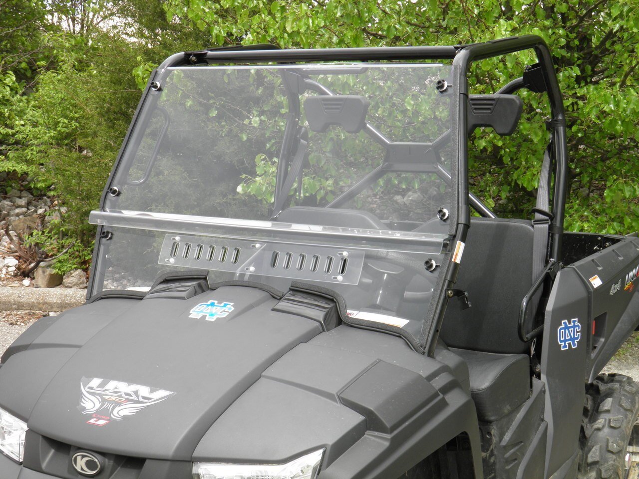 Photo of Kymco 450 - 2 Pc Scratch-Resistant Windshield with Vent and Clamp Options by 3 Star UTV - Premium Windshields for UTVs / Side by Sides