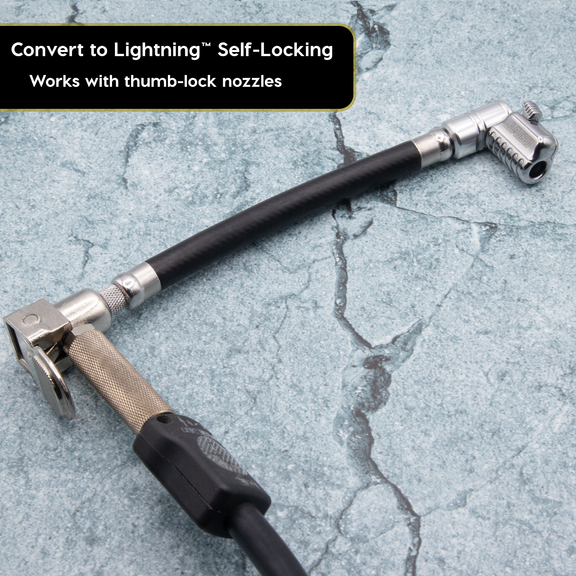Photo of Lightning L2X Tire Inflator Hose Extension Self-Locking Nozzle | Patented Lock-on Air Hose Adapter for Tire Pumps (Open Flow) by JACO - Premium Tire Inflator Hose Extension Nozzle for UTVs / Side by Sides