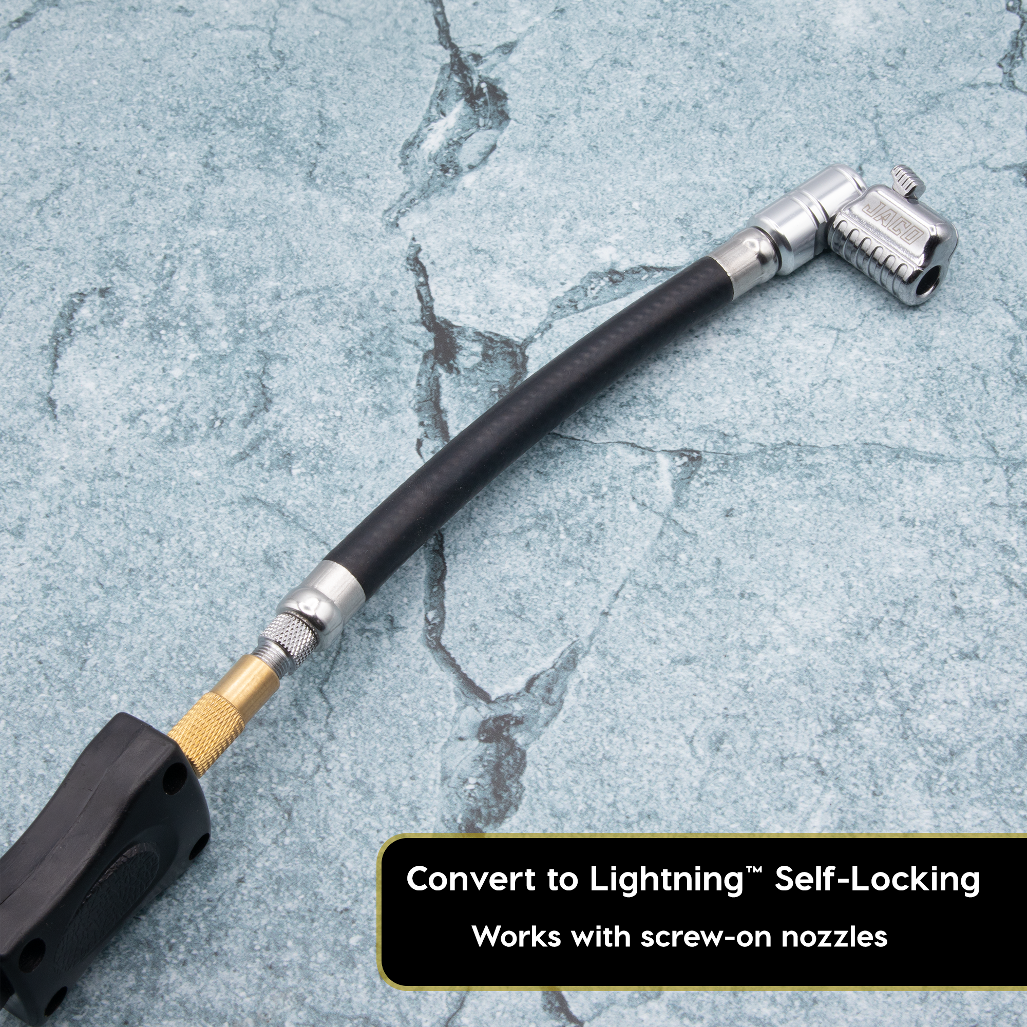 Photo of Lightning L2X Tire Inflator Hose Extension Self-Locking Nozzle | Patented Lock-on Air Hose Adapter for Tire Pumps (Open Flow) by JACO - Premium Tire Inflator Hose Extension Nozzle for UTVs / Side by Sides