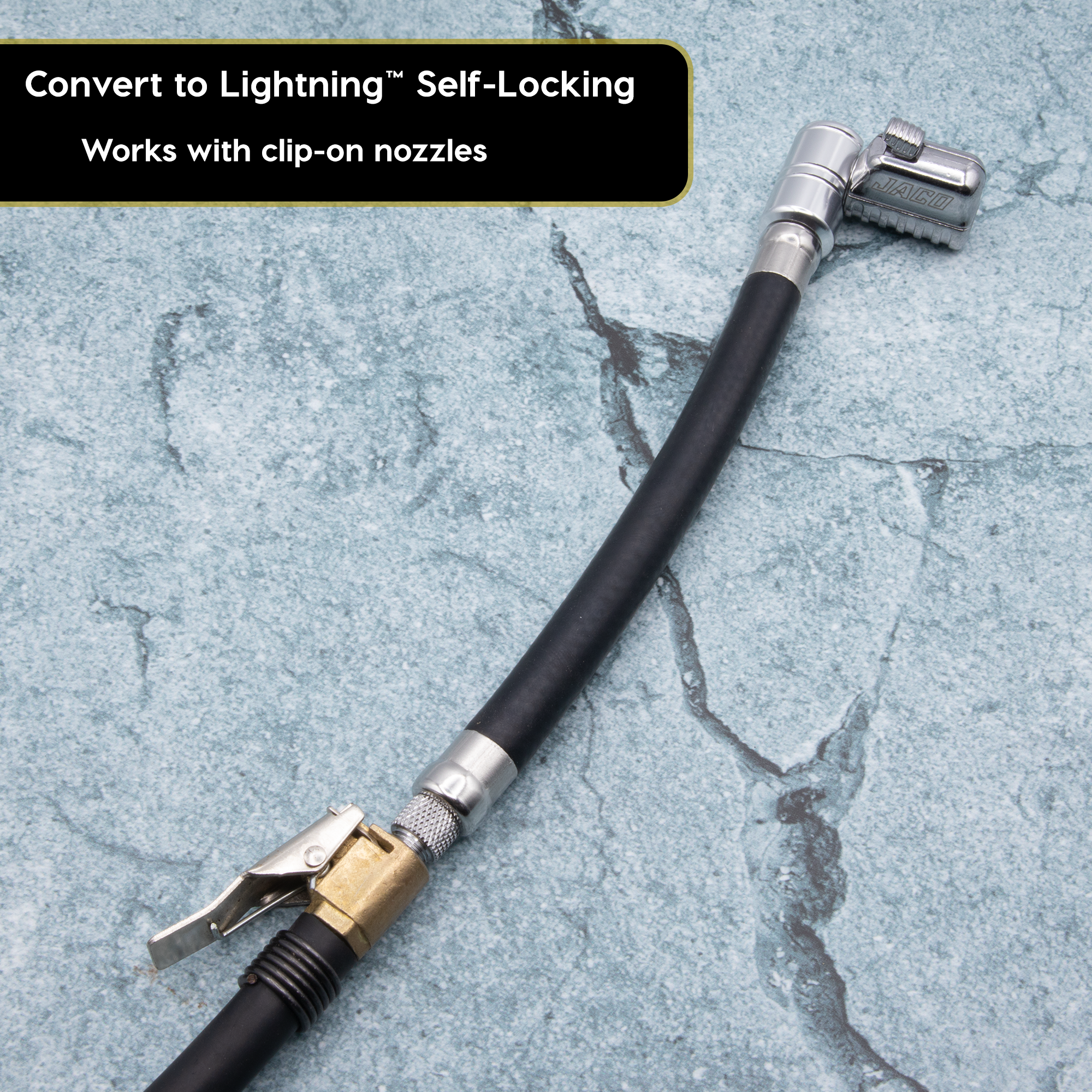 Photo of Lightning L2X Tire Inflator Hose Extension Self-Locking Nozzle | Patented Lock-on Air Hose Adapter for Tire Pumps (Open Flow) by JACO - Premium Tire Inflator Hose Extension Nozzle for UTVs / Side by Sides