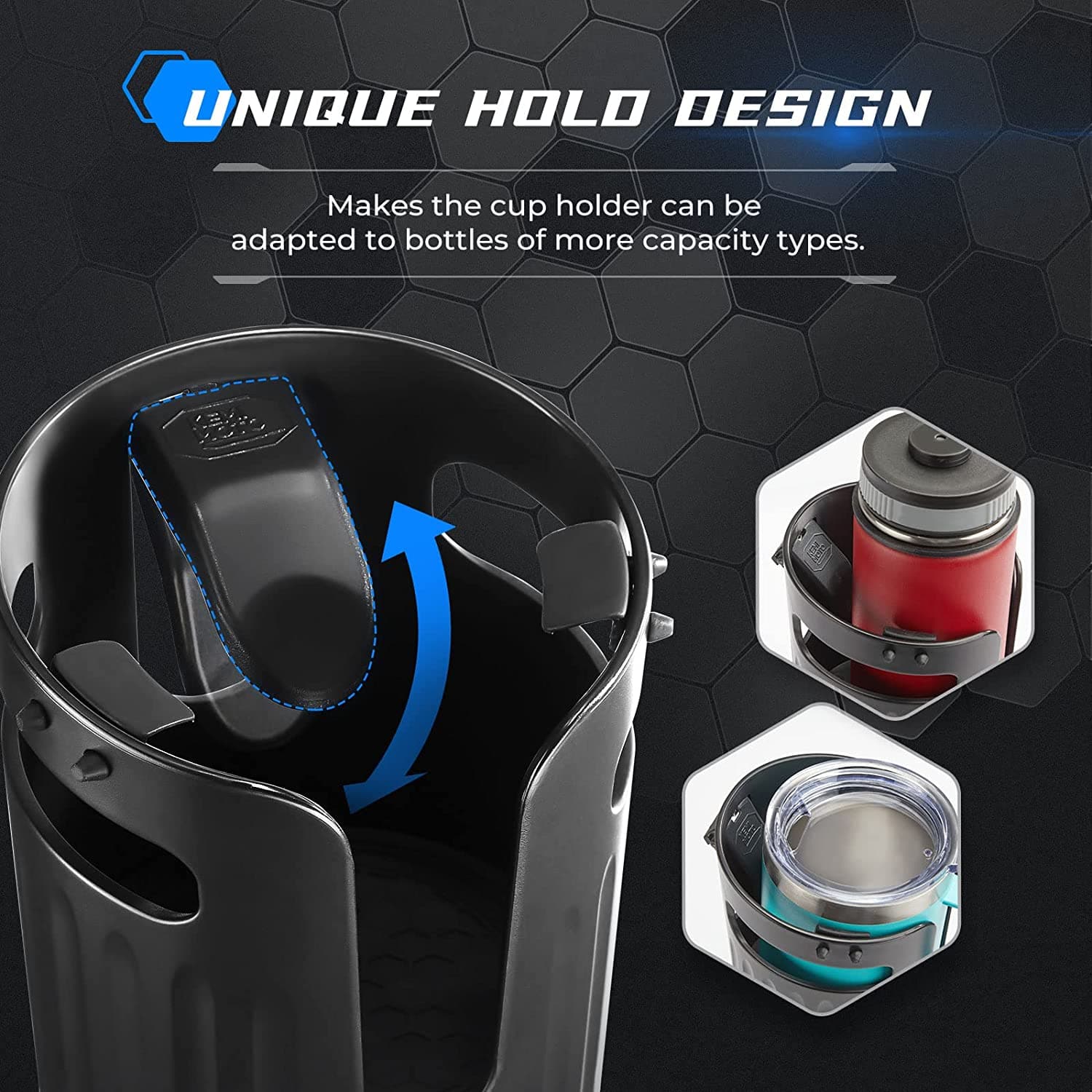 Photo of Large Car Cup Holder Adapter Fit 8-40 OZ Bottles by Kemimoto - Premium for UTVs / Side by Sides