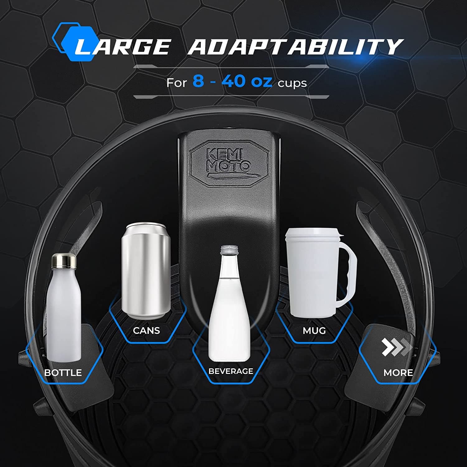 Photo of Large Car Cup Holder Adapter Fit 8-40 OZ Bottles by Kemimoto - Premium for UTVs / Side by Sides