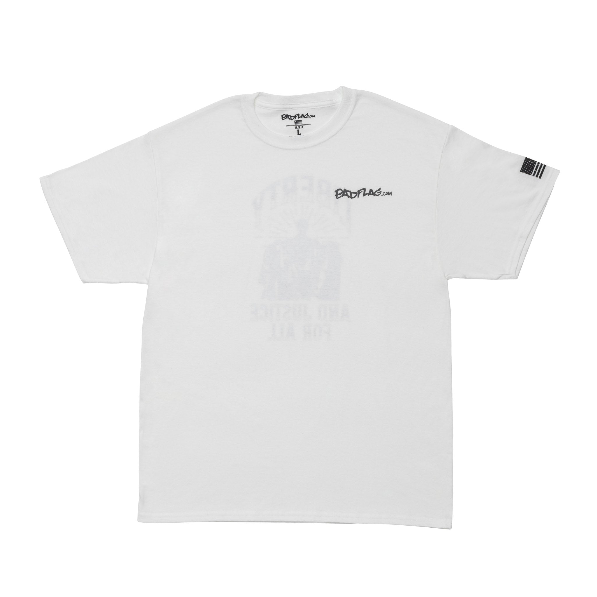 Photo of Liberty and Justice Graphic Tee-white by Bad Flag Store - Premium Apparel & Accessories for UTVs / Side by Sides