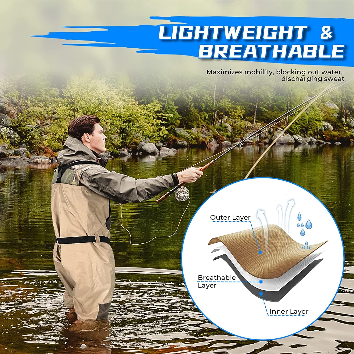 Photo of Men's Waders Pants Breathable Chest Wader for Fly Fishing & Duck Hunting, Khaki by Kemimoto - Premium for UTVs / Side by Sides