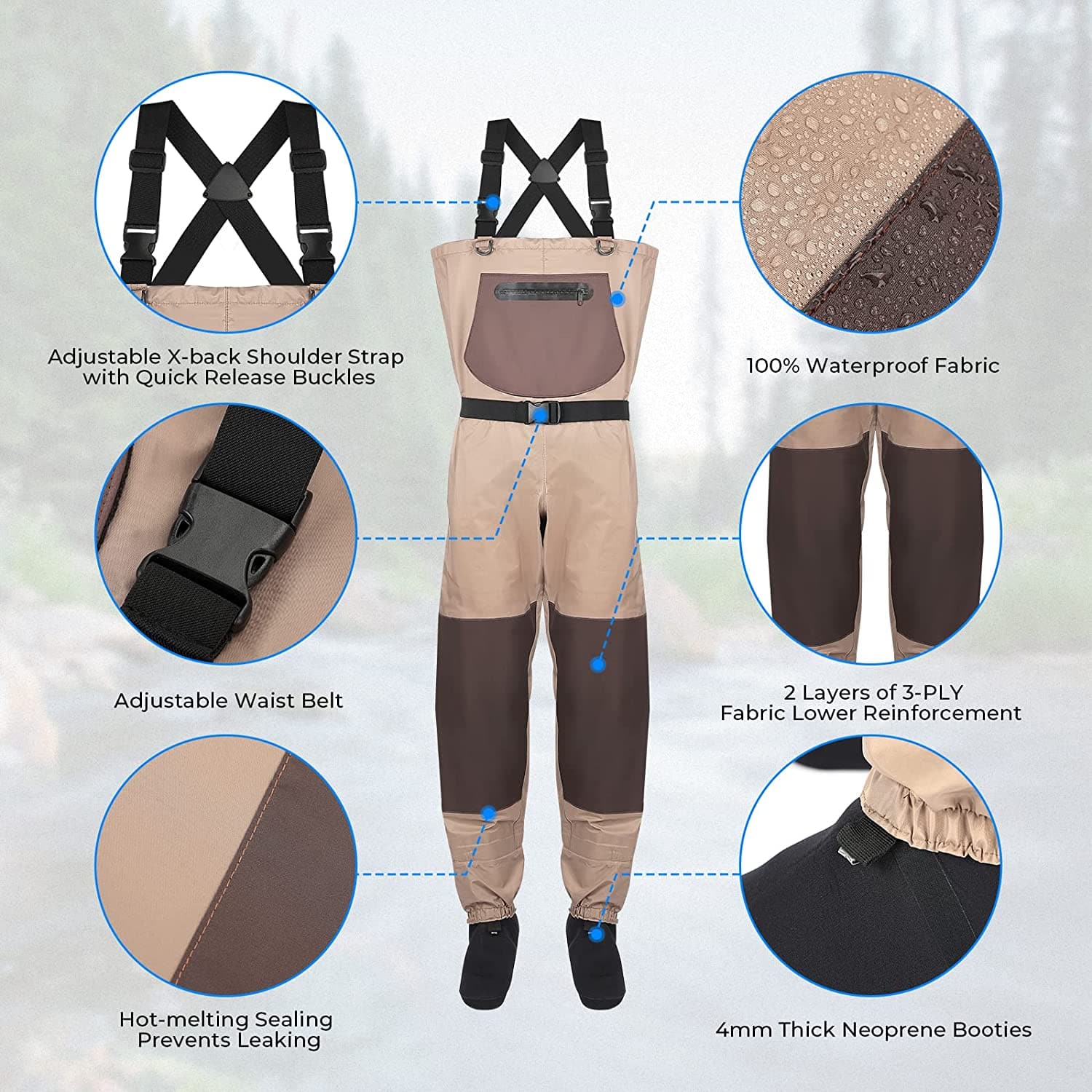 Photo of Men's Waders Pants Breathable Chest Wader for Fly Fishing & Duck Hunting, Khaki by Kemimoto - Premium for UTVs / Side by Sides