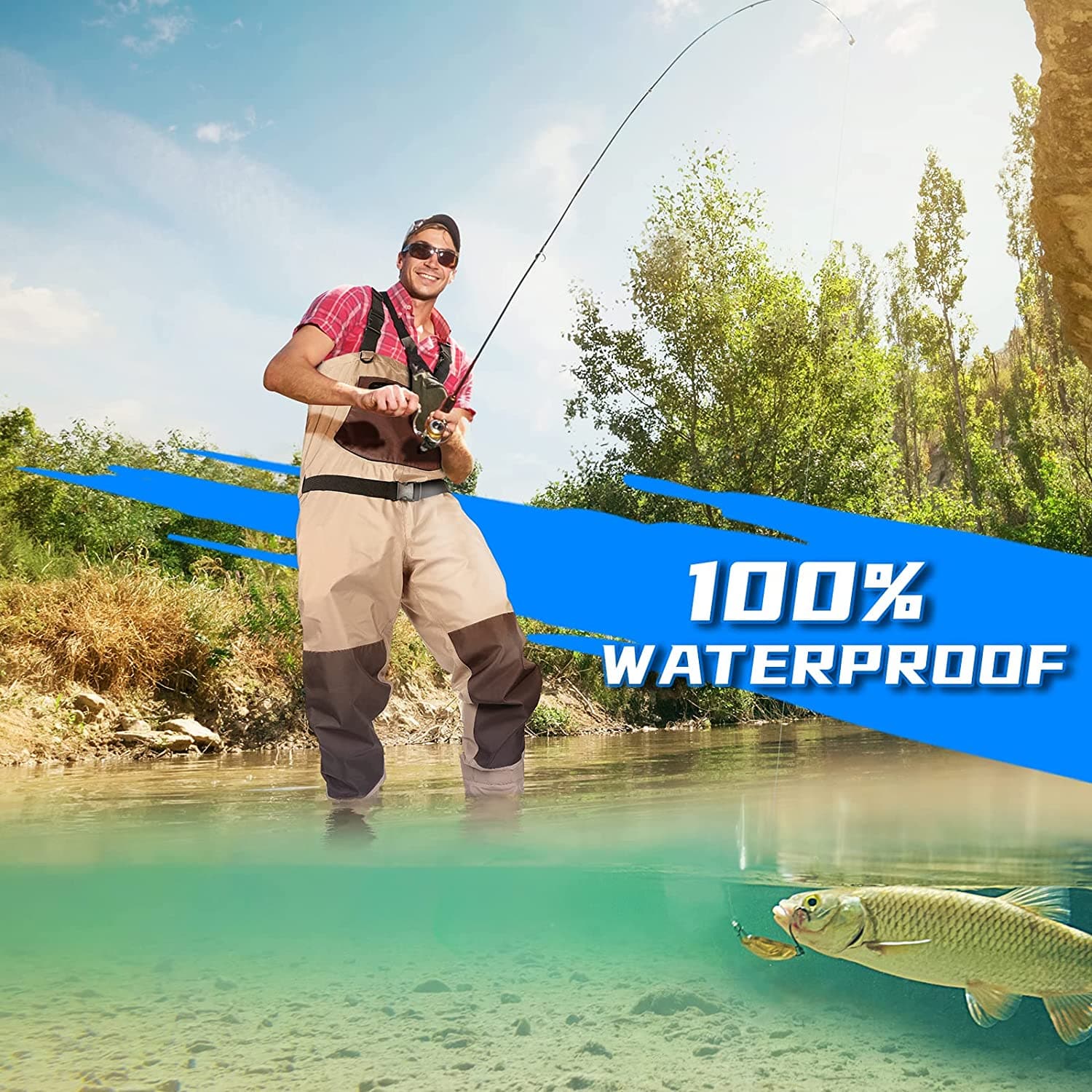 Photo of Men's Waders Pants Breathable Chest Wader for Fly Fishing & Duck Hunting, Khaki by Kemimoto - Premium for UTVs / Side by Sides