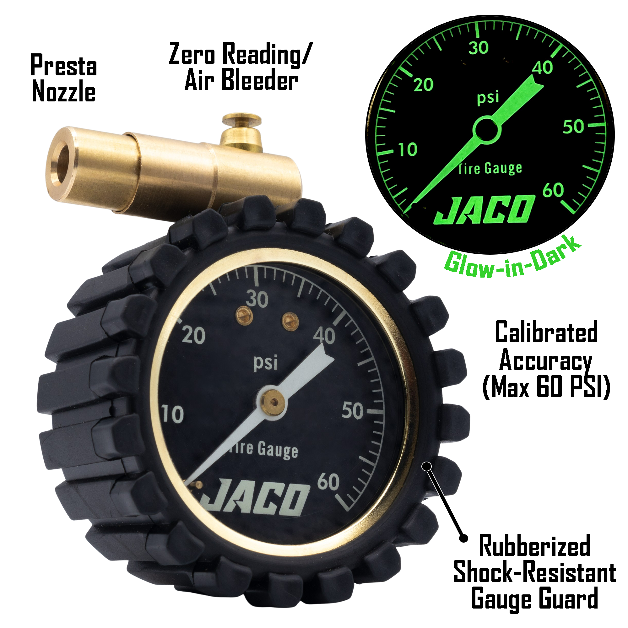 Photo of MBX-60 Presta Tire Pressure Gauge for Bikes (Max 60 PSI) | MTB & XC Series by JACO - Premium Presta Tire Gauge for UTVs / Side by Sides