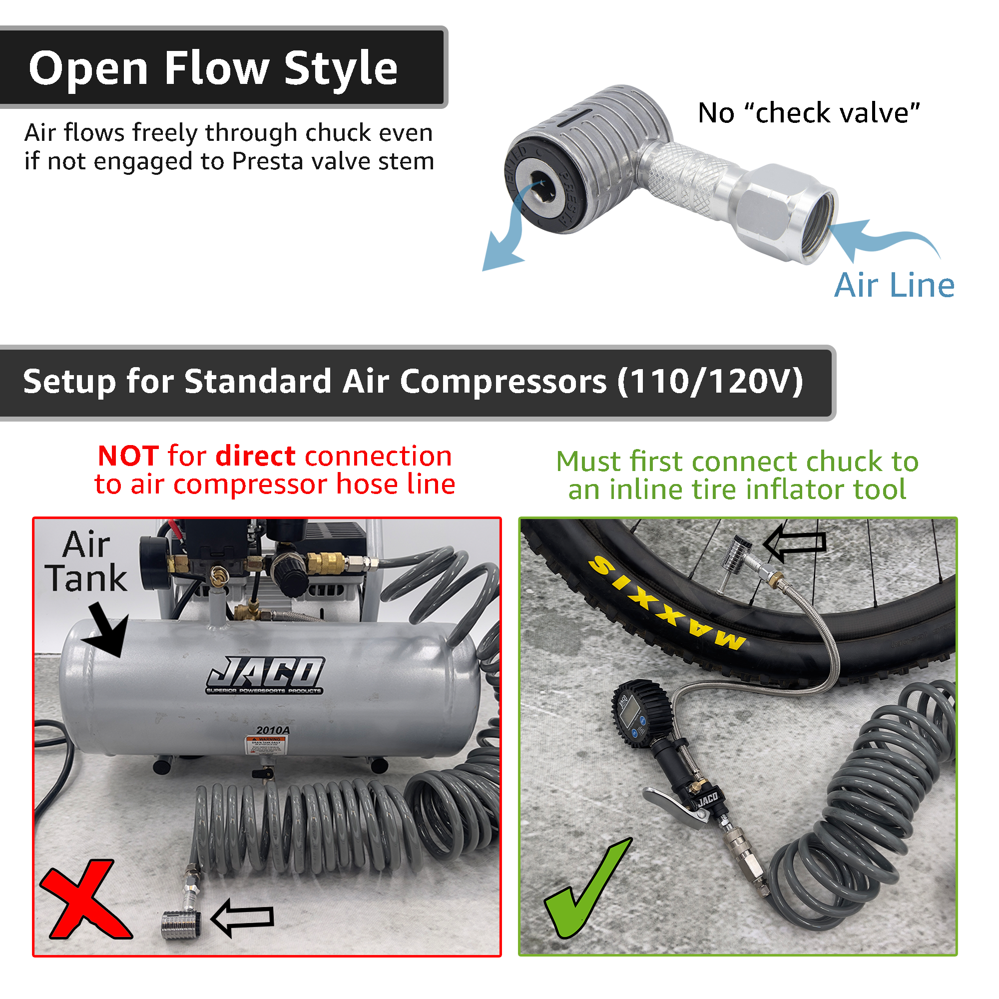 Photo of Lightning™ XP Locking Presta Air Chuck for Bike Tires - 1/4" F-NPT (Presta Valves) by JACO - Premium Air Chuck for UTVs / Side by Sides