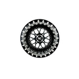 Front view of a Packard Wishbone gloss black beadlock UTV wheel with a black barrel.