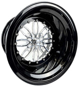 Angled view of a Packard Icon silver non-beadlock UTV wheel with a black barrel.