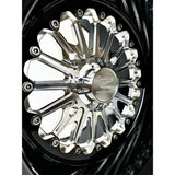 Close-up of a Packard Element silver non-beadlock UTV wheel with a black barrel.