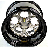 Angled view of a Packard Pro 5 silver non-beadlock UTV wheel with a black barrel.