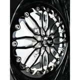 Close-up of a Packard Icon gloss black non-beadlock UTV wheel with a black barrel.