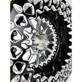 Close-up of a Packard Element silver beadlock UTV wheel with a black barrel.