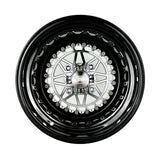 Front view of a Packard Apollo silver non-beadlock UTV wheel with a black barrel.
