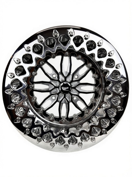 Packard Icon Beadlock Wheel — Gloss Black / Polished — 4x136, angled view