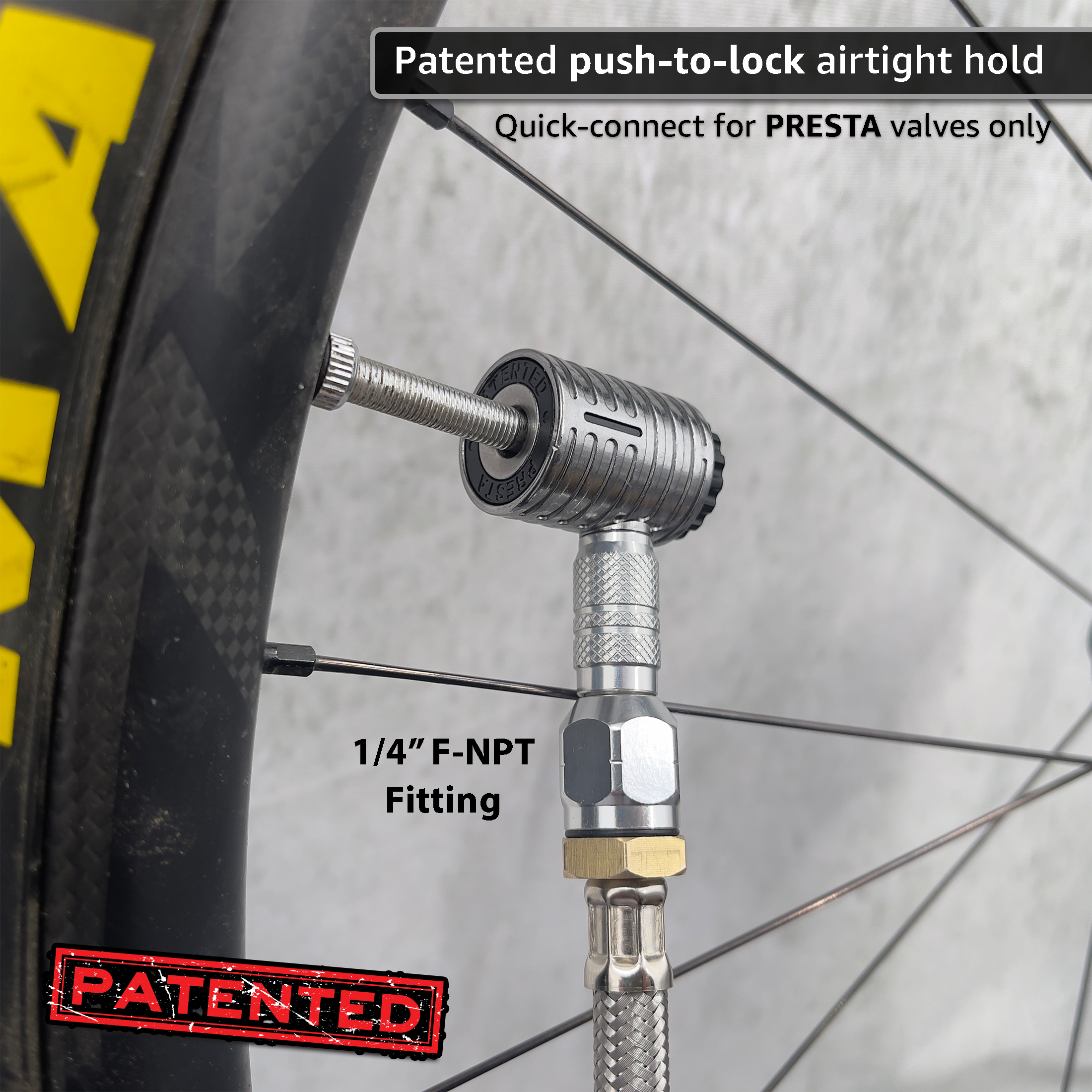 Photo of Lightning™ XP Locking Presta Air Chuck for Bike Tires - 1/4" F-NPT (Presta Valves) by JACO - Premium Air Chuck for UTVs / Side by Sides