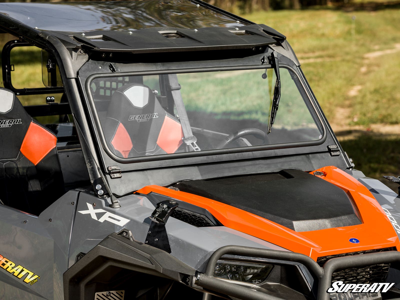 Photo of SuperATV Polaris General XP 1000 Flip-Down Glass Windshield by SuperATV - Premium Windshields for UTVs / Side by Sides