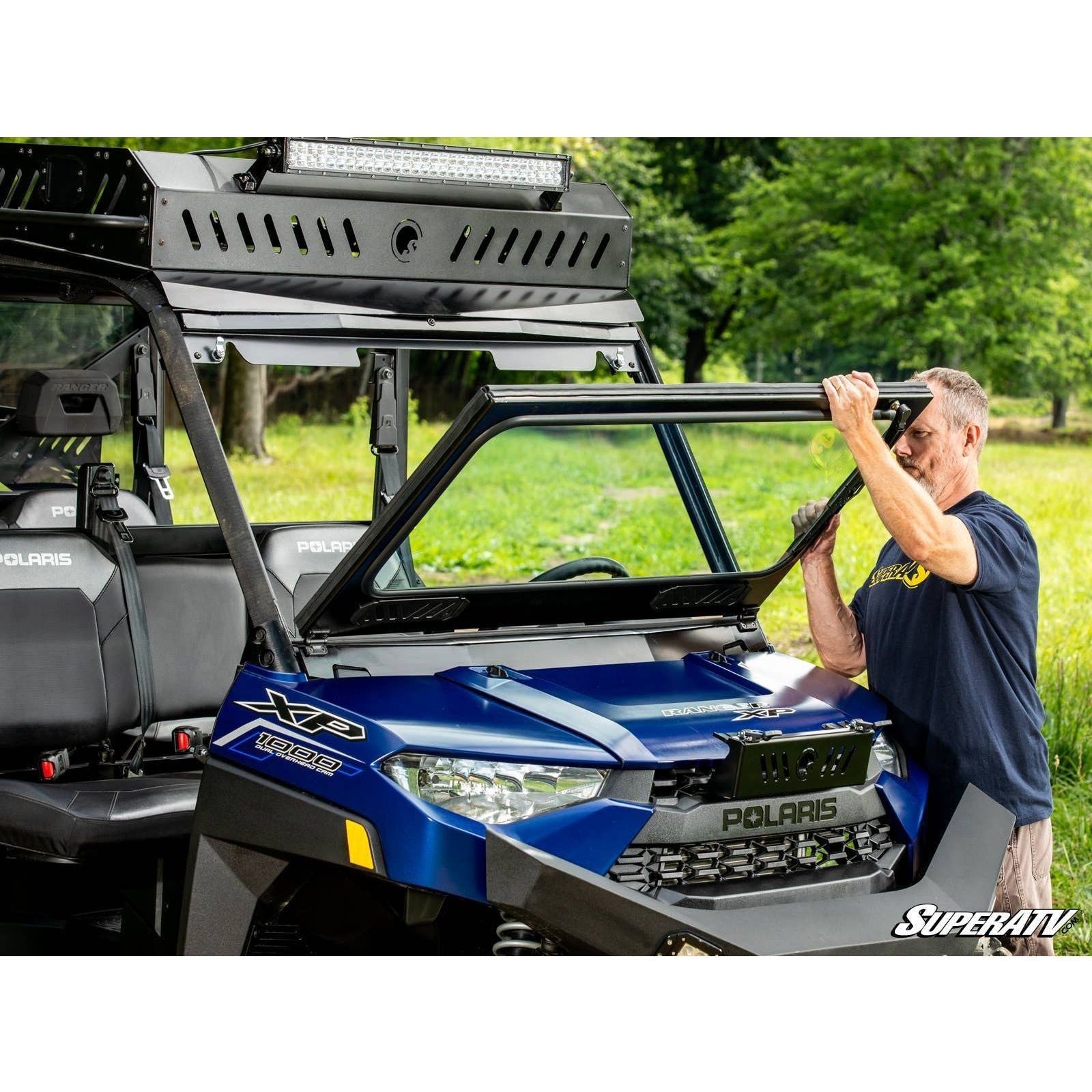 Photo of Polaris Ranger 1000 Flip Down Glass Windshield by SuperATV - Premium Windshields for UTVs / Side by Sides