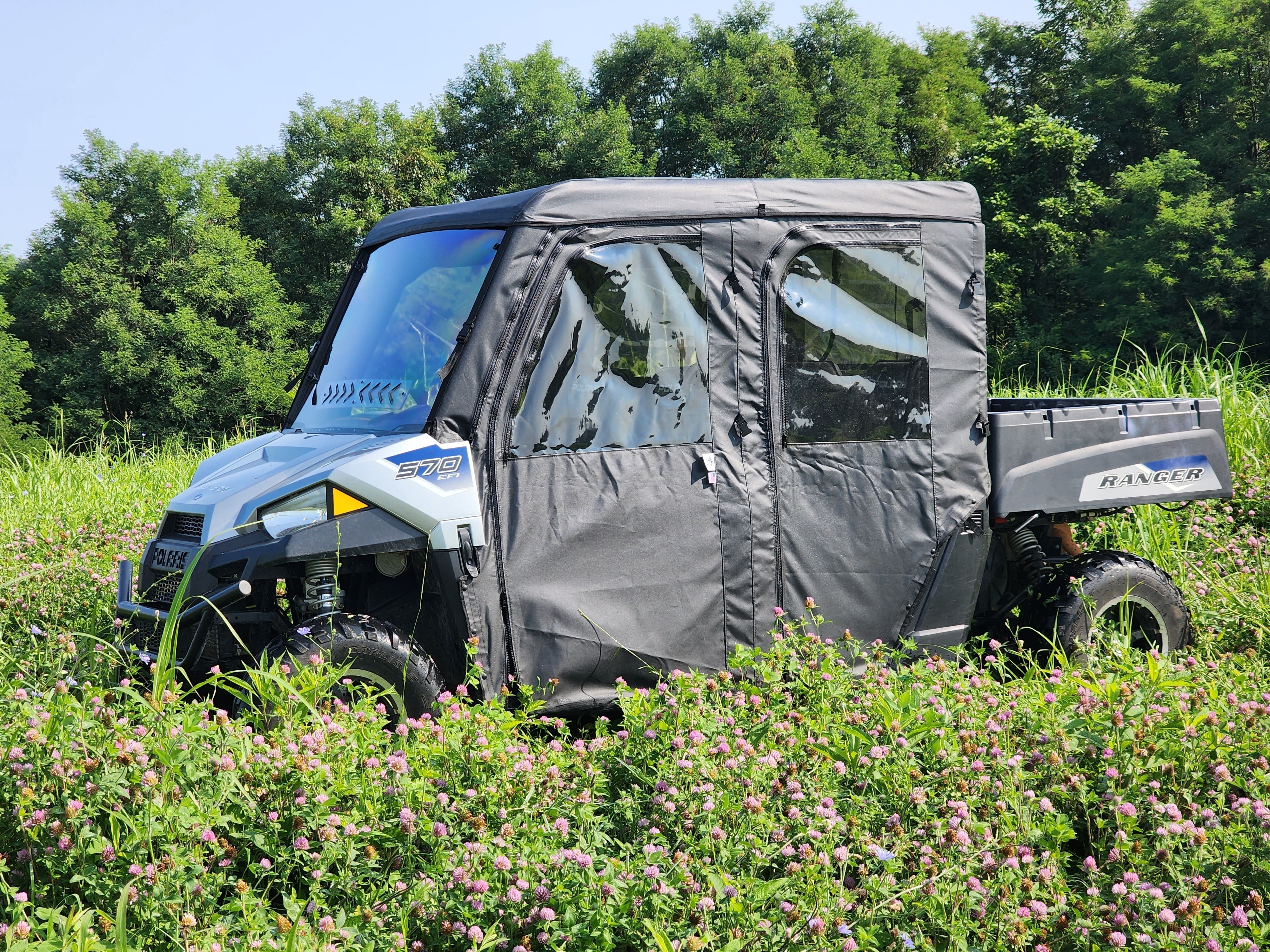 Photo of Polaris Ranger Crew 570 Mid Size - 4 Passenger - BLACK - Full Cab Enclosure for Hard Windshield by 3 Star UTV - Premium Enclosures for UTVs / Side by Sides