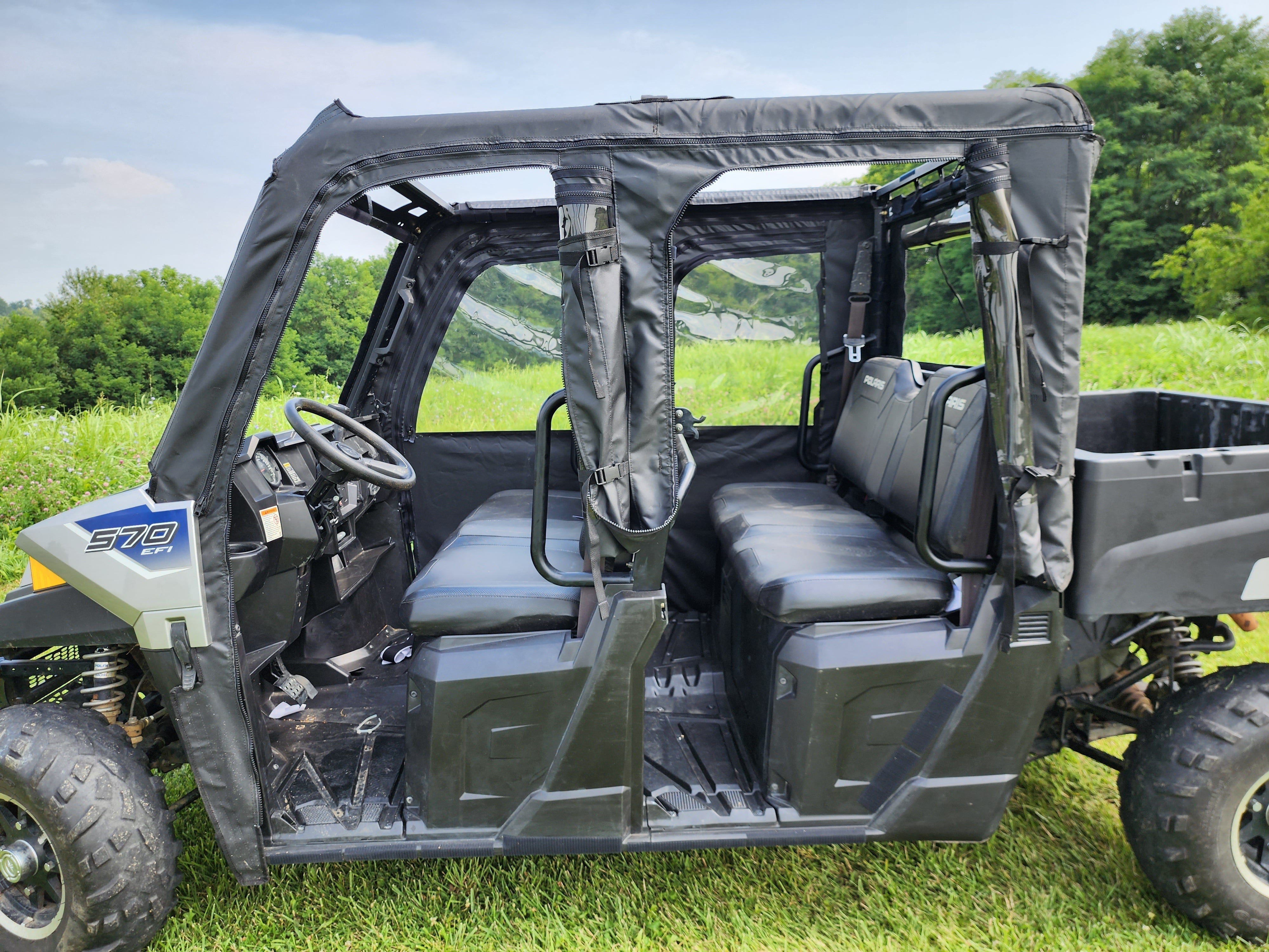 Photo of Polaris Ranger Crew 570 Mid Size - 4 Passenger - BLACK - Full Cab Enclosure for Hard Windshield by 3 Star UTV - Premium Enclosures for UTVs / Side by Sides