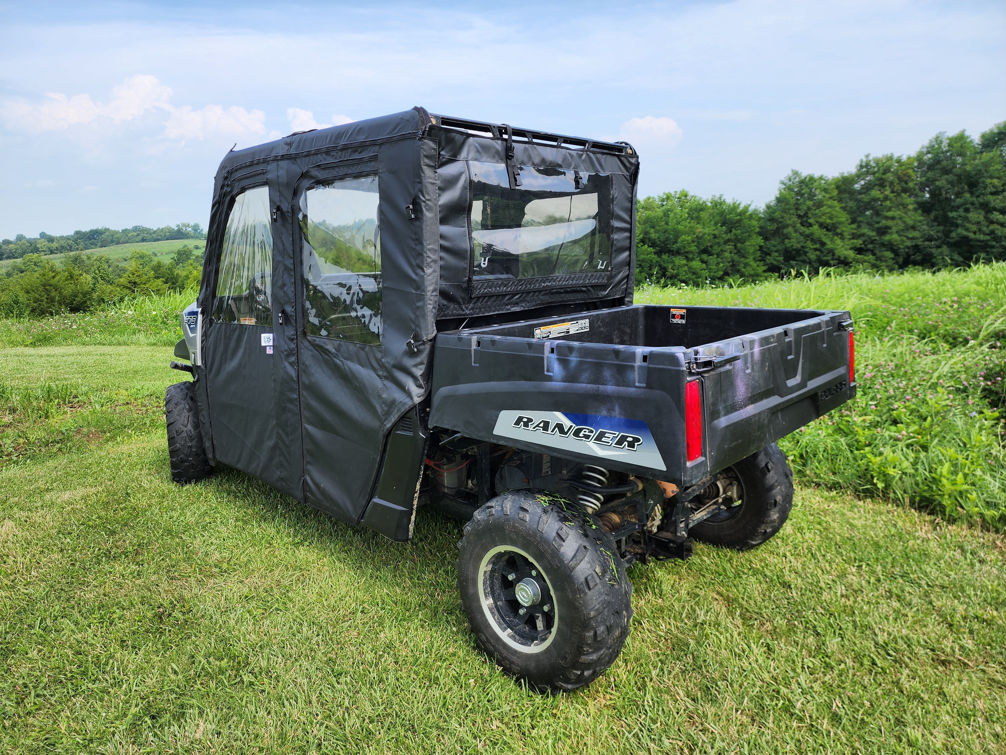 Photo of Polaris Ranger Crew 570 Mid Size - 4 Passenger - BLACK - Full Cab Enclosure for Hard Windshield by 3 Star UTV - Premium Enclosures for UTVs / Side by Sides