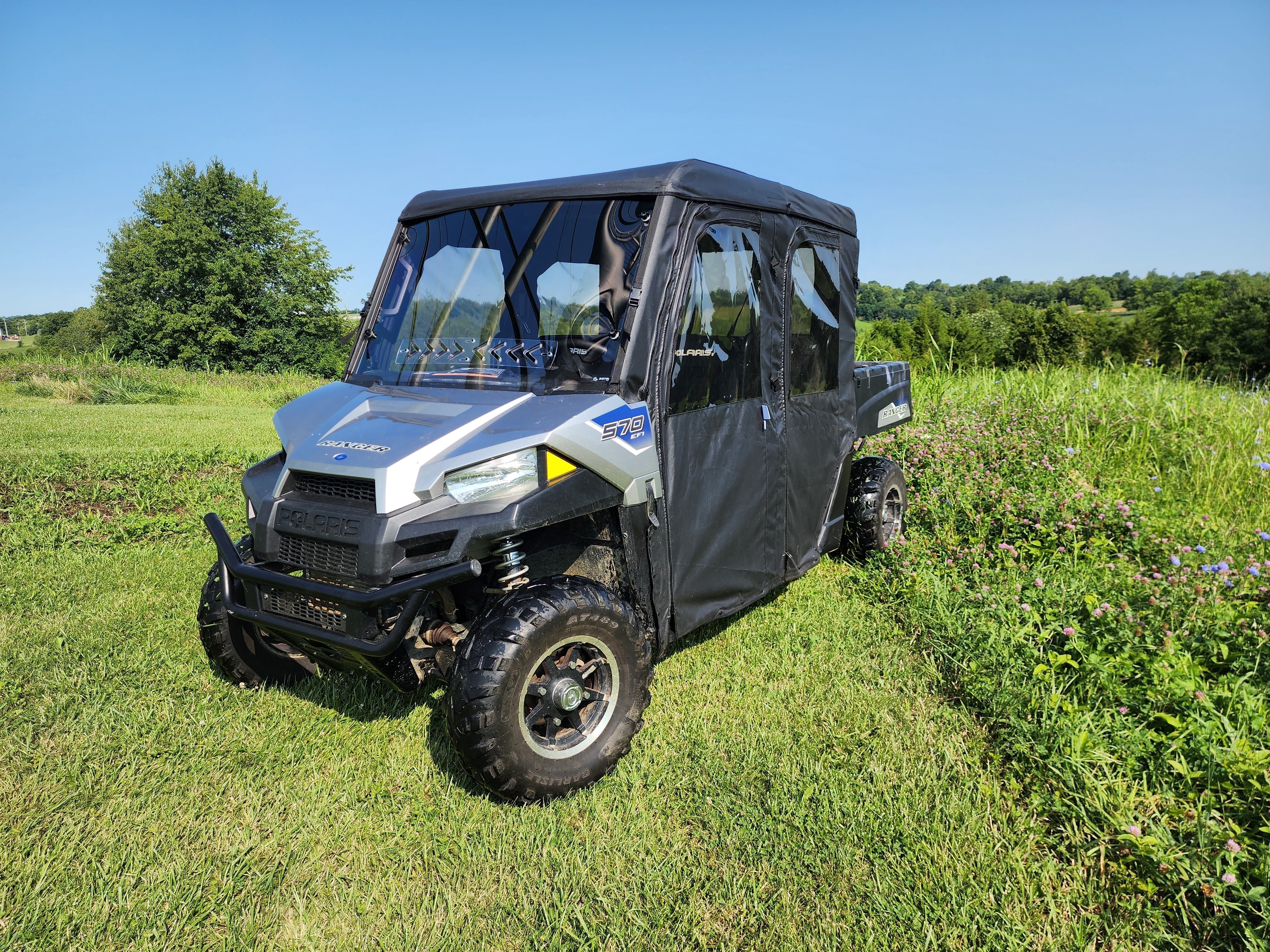Photo of Polaris Ranger Crew 570 Mid Size - 4 Passenger - BLACK - Full Cab Enclosure for Hard Windshield by 3 Star UTV - Premium Enclosures for UTVs / Side by Sides