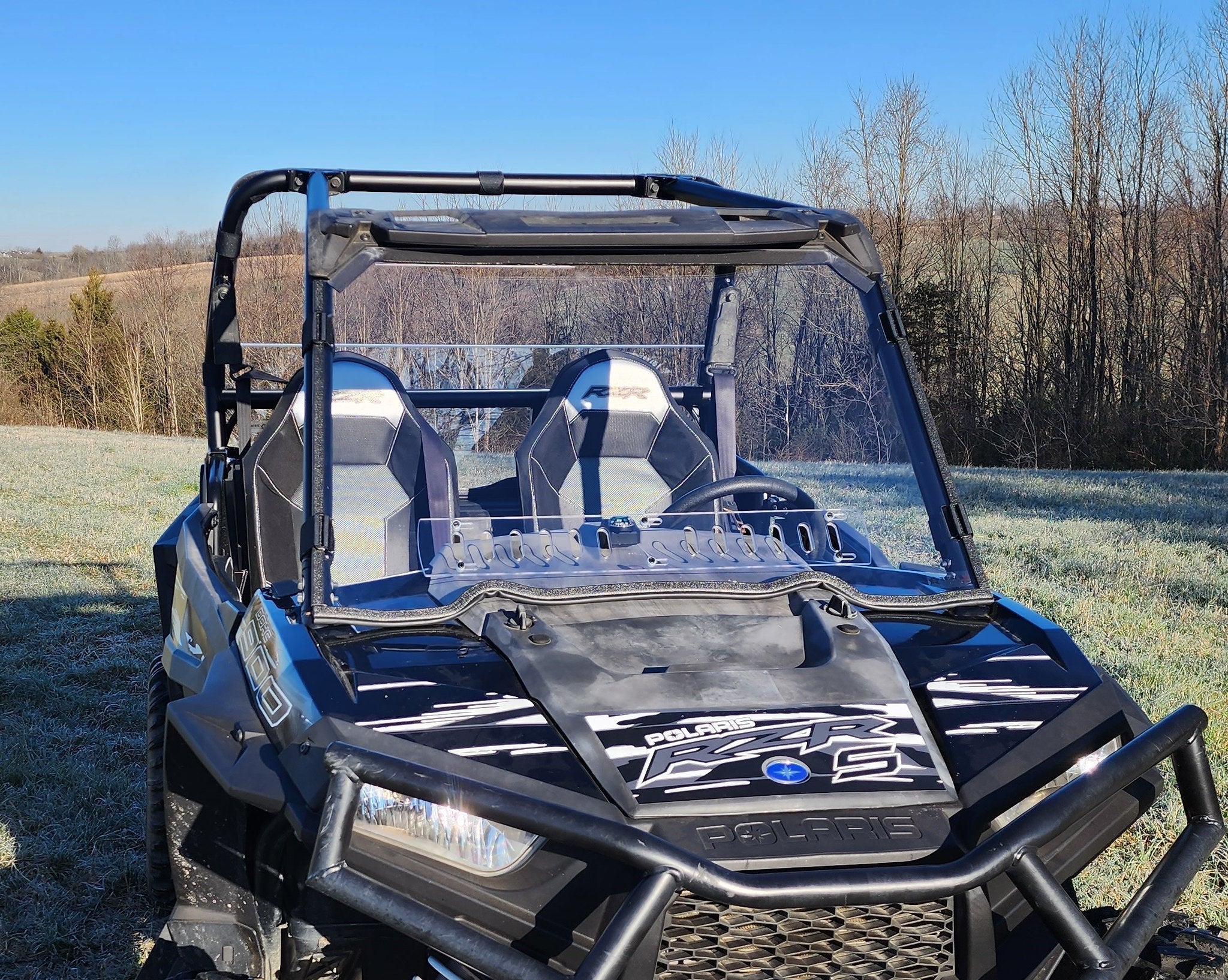 Photo of Polaris RZR 1000 - 1 Pc Scratch-Resistant Windshield with Clamp and Vent Options by 3 Star UTV - Premium Windshields for UTVs / Side by Sides