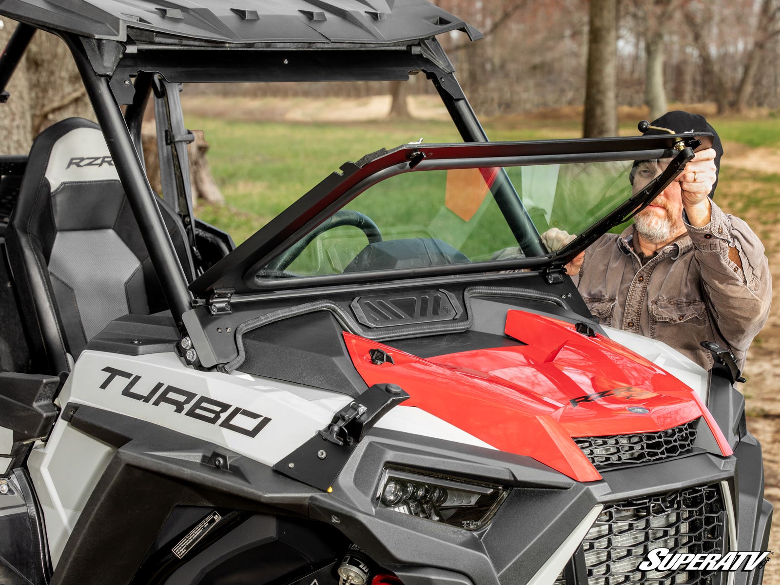 Photo of SuperATV Polaris RZR XP Turbo Flip Down Glass Windshield by SuperATV - Premium Windshields for UTVs / Side by Sides