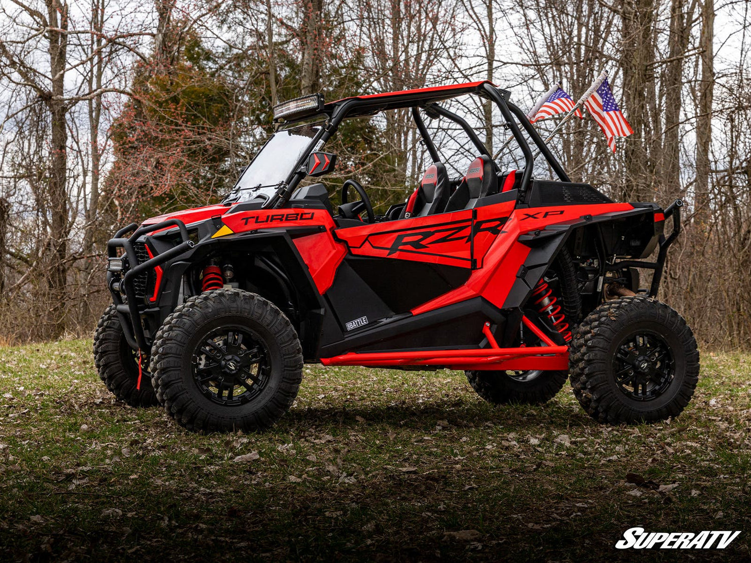 Photo of Polaris RZR XP 1000 Tree Kickers - 1.5" Steel Tubing + Rock Sliding (2014-2023) by SuperATV - Premium Nerf Bars for UTVs / Side by Sides