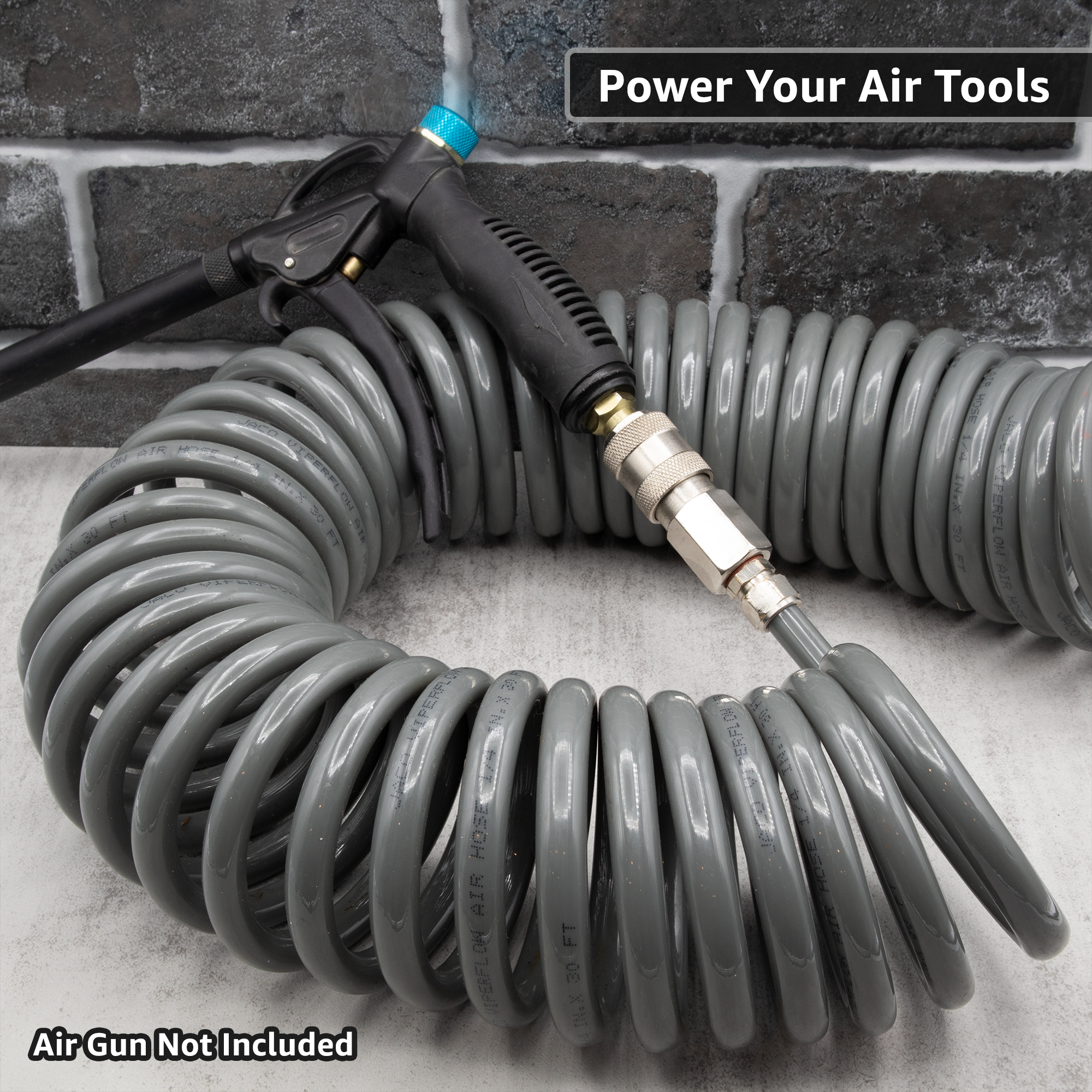 Photo of Polyurethane Coiled Air Hose Kit - 1/4" x 30 ft | with Air Compressor Fittings by JACO - Premium Air Hose for UTVs / Side by Sides