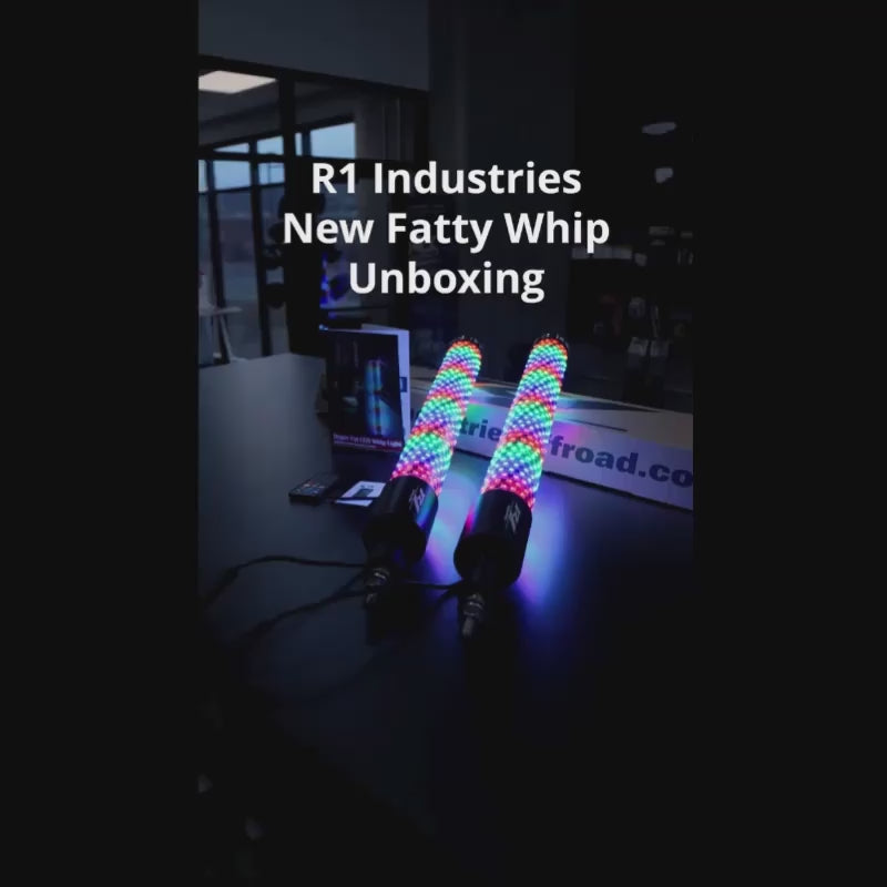 R1 Industries 2-foot Fatty RGBW LED whip unboxing and product demonstration