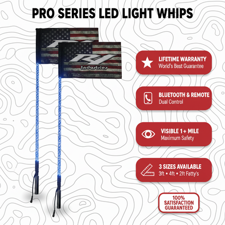 R1 Industries Pro Series RGBW LED whip lights for UTVs, sold as a pair