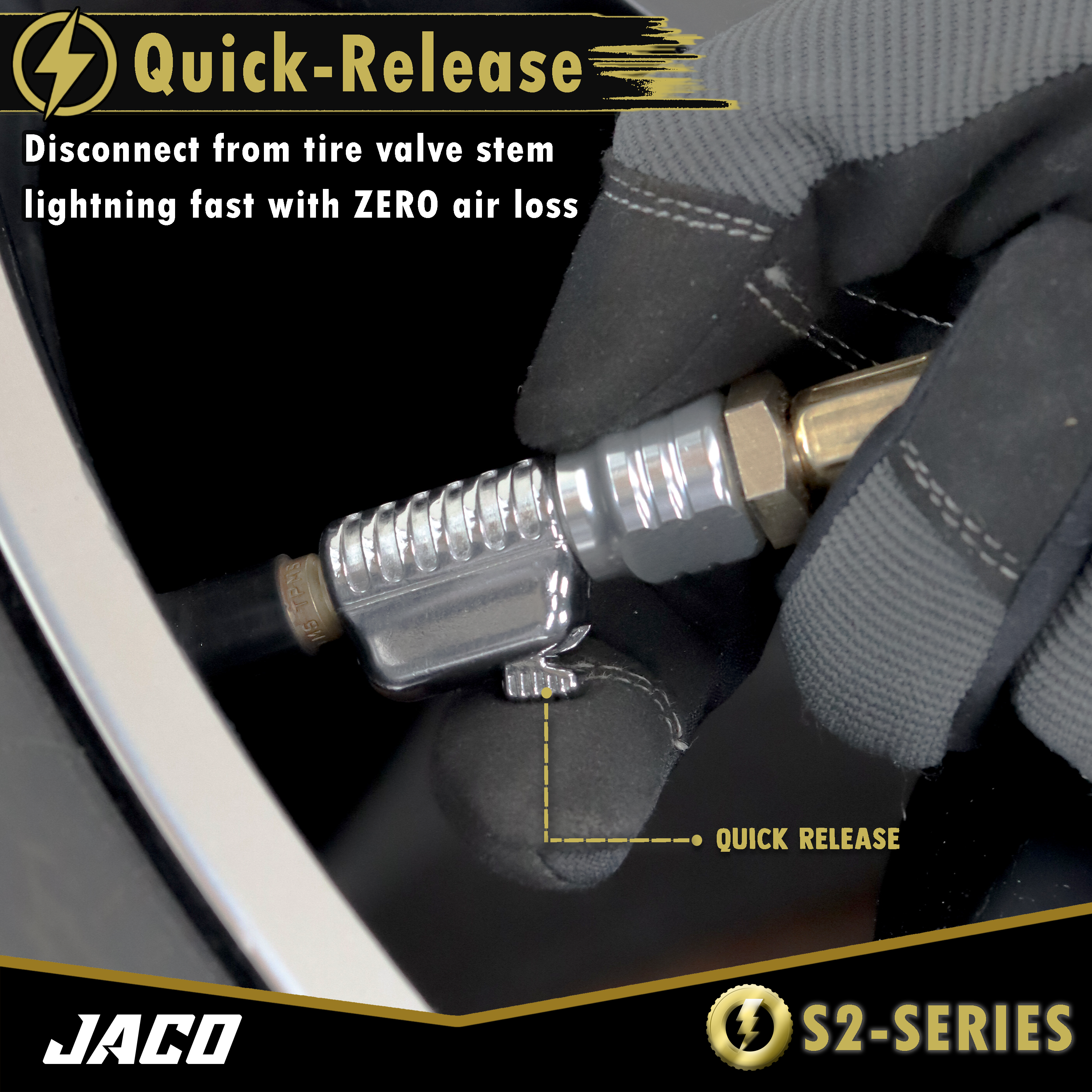 Photo of Lightning™ S2-Series Tire Air Chuck - 1/4" F-NPT by JACO - Premium Air Chuck for UTVs / Side by Sides