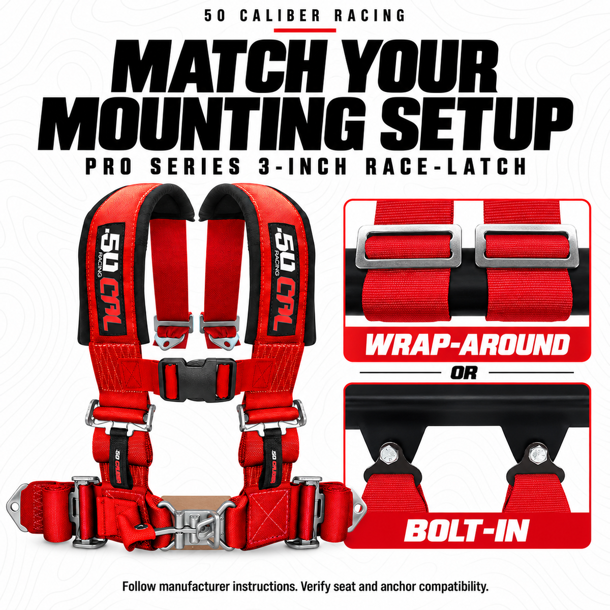 Pro Series 3" 4-Point Race-Latch UTV Harness — wrap-around and bolt-in mounting options