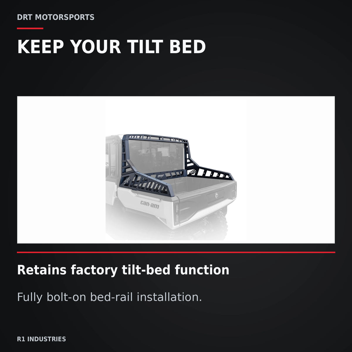 DRT Can-Am Defender HD11 Bolt-On Chase Rack (2026) — KEEP YOUR TILT BED. Retains factory tilt-bed function